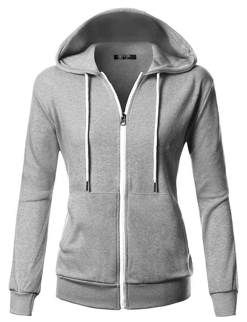 GIVON Women's Lightweight Zip Up Hoodie â€“ Long Sleeve Thin Casual Hooded Jacket, Plus DCF200-GREY-L - Image 2